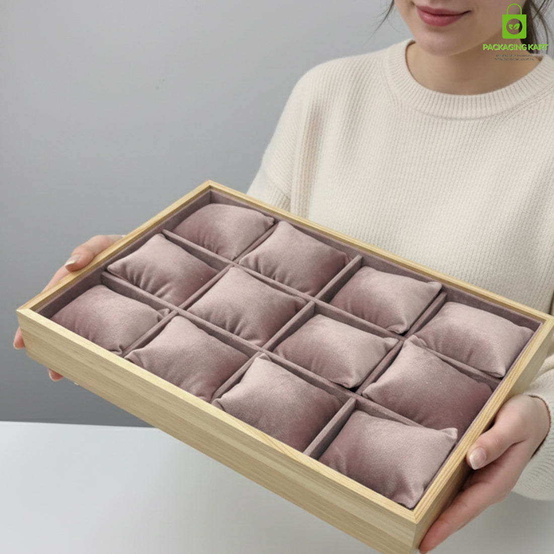 Wooden Jewellery Display Tray for Showroom Use – Watch, Kada & Bracelet (12 Slots)