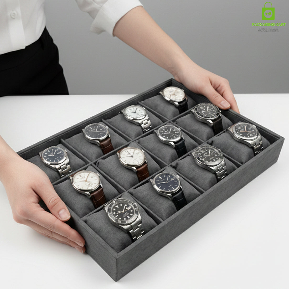 Wooden Jewellery Display Tray for Showroom Use – Watch, Kada & Bracelet (12 Slots)