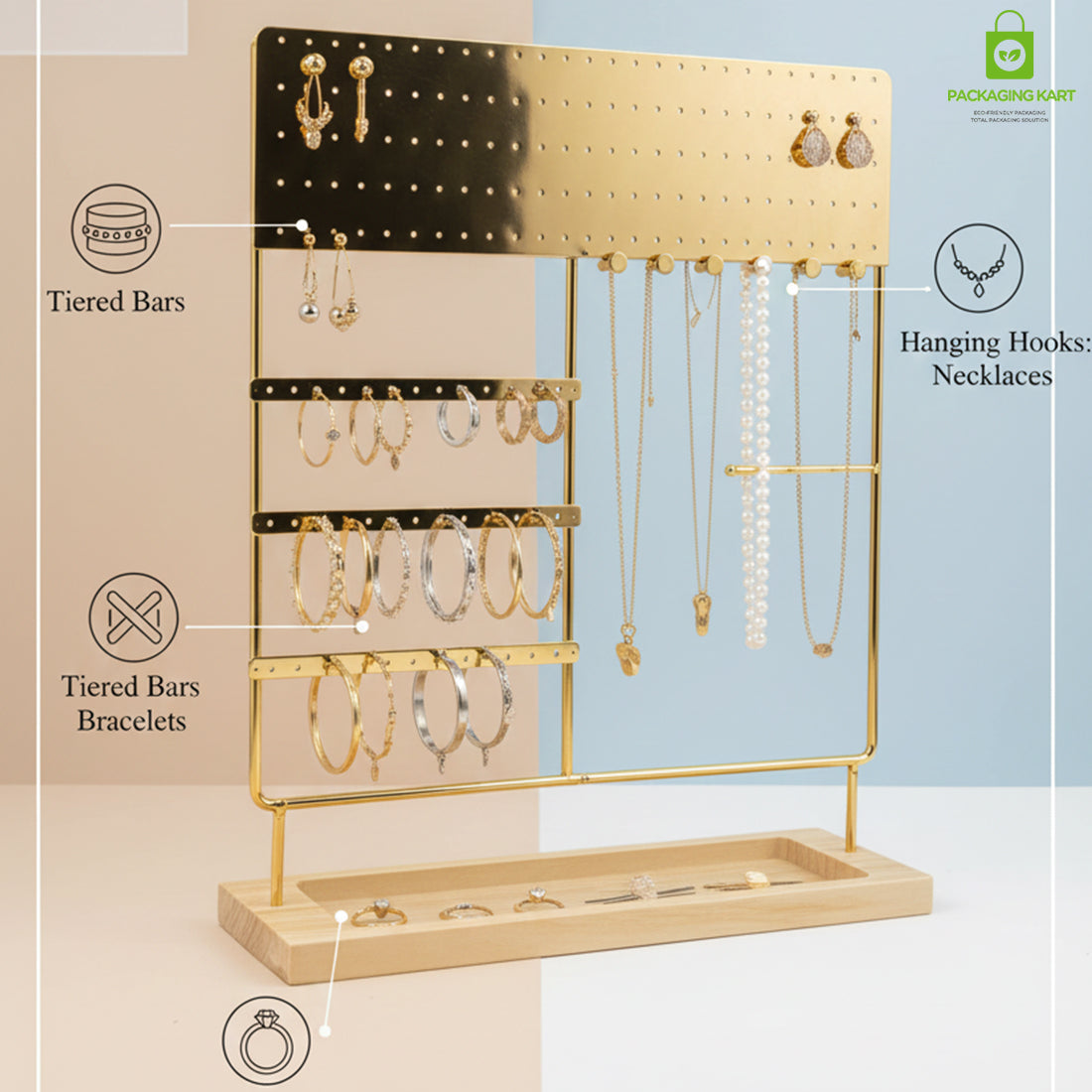 Premium Jewellery Gold Frame Earrings Stand Holder