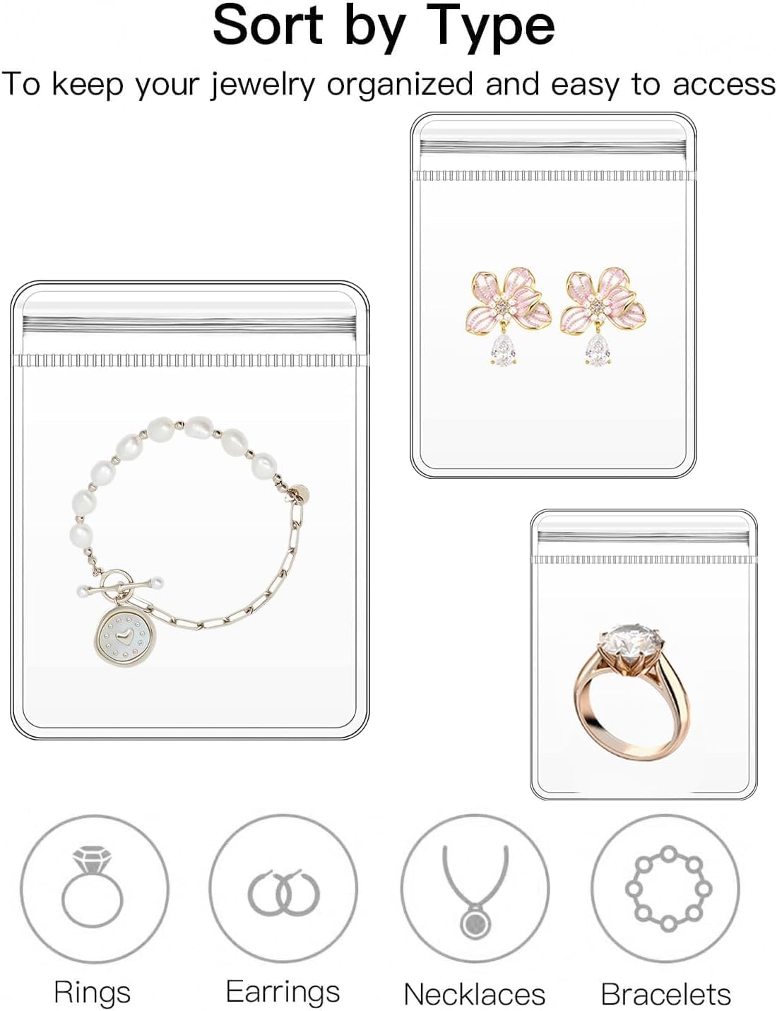 24 Pcs Transparent Jewellery Storage Pouches | Clear PVC Zip Lock Covers for Rings, Earrings, Necklaces & Accessories | Durable Jewellery Organizer Bags (Transparent, Pack of 24)