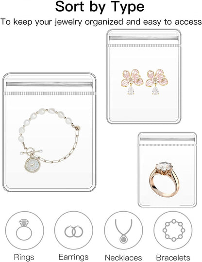 24 Pcs Transparent Jewellery Storage Pouches | Clear PVC Zip Lock Covers for Rings, Earrings, Necklaces & Accessories | Durable Jewellery Organizer Bags (Transparent, Pack of 24)
