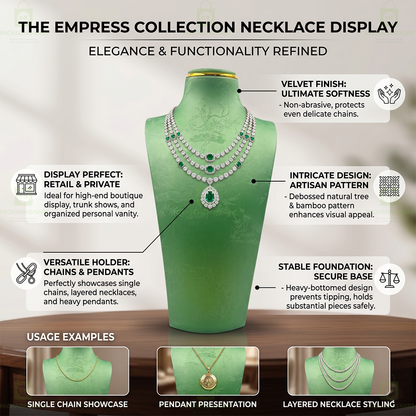 Luxury Leather Velvet Jewellery Bust Stand – Light Green Display Statue