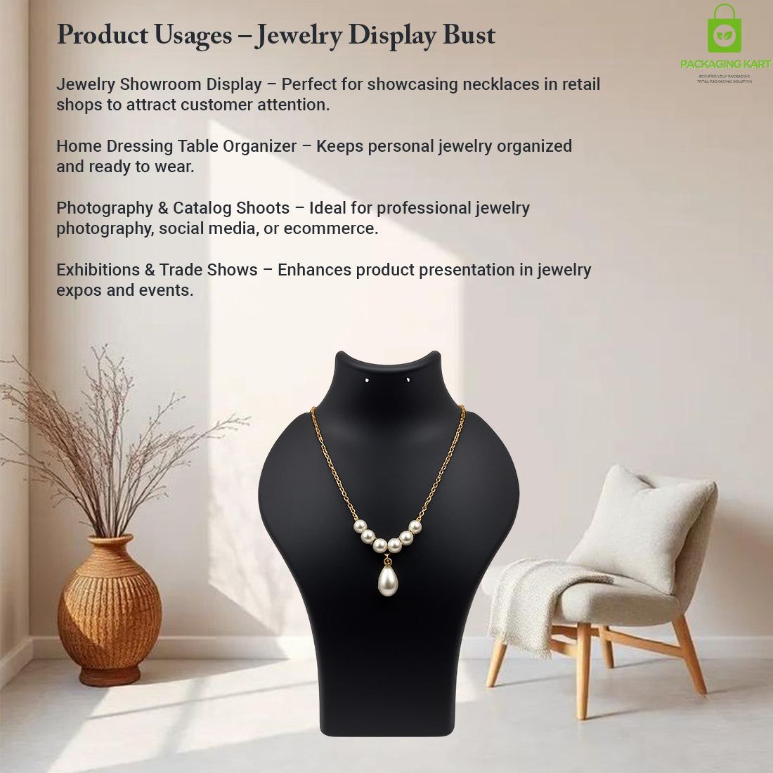 Black Plastic Fibre Jewellery Display Statue – Elegant Neck Stand