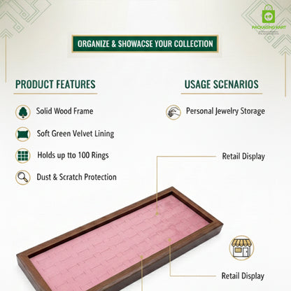 Premium Wooden Velvet Ring Tray for Jewellery Display & Storage