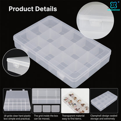 18-Grid Plastic Jewellery Storage Case – Multipurpose Organizer for Accessories