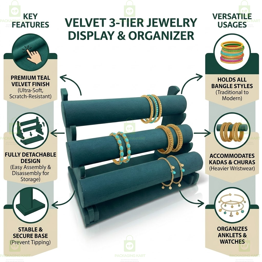 Designer Leather Velvet 3 Step Bangle Display Stand for Jewellery Shops
