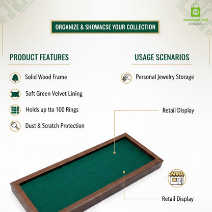 Premium Wooden Velvet Ring Tray for Jewellery Display & Storage