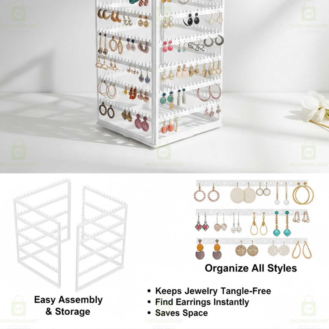 Portable Rotating Earring Stand – 360 Degree Jewelry Storage Organizer