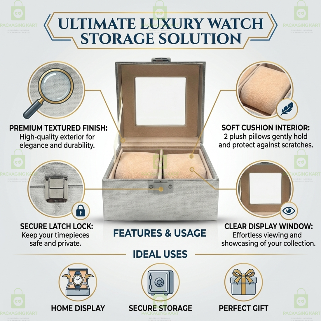 Premium Velvet Watch Storage Box with 2 Compartments – Leather Watch Display Case