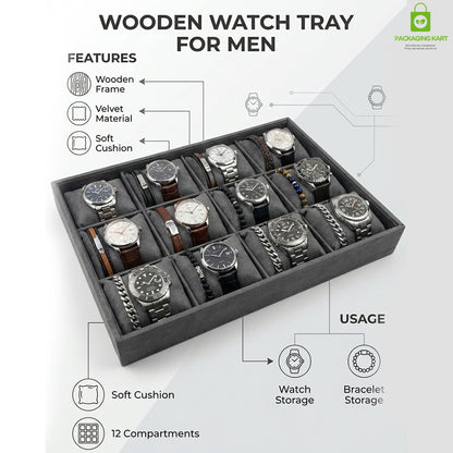 Wooden Jewellery Display Tray for Showroom Use – Watch, Kada & Bracelet (12 Slots)