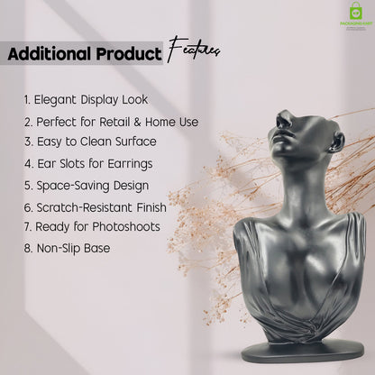 Mannequin Necklace Earring Chain Mangalsutra Display Bust Face Jewelry jewellery jewelery Holder with Golden Stand