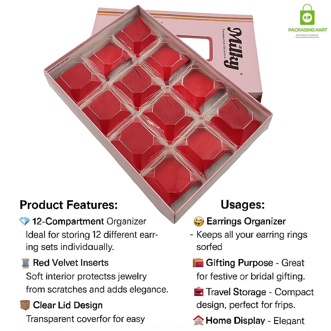 Round Red Velvet Plastic Jewellery Box for Earrings – Elegant & Durable