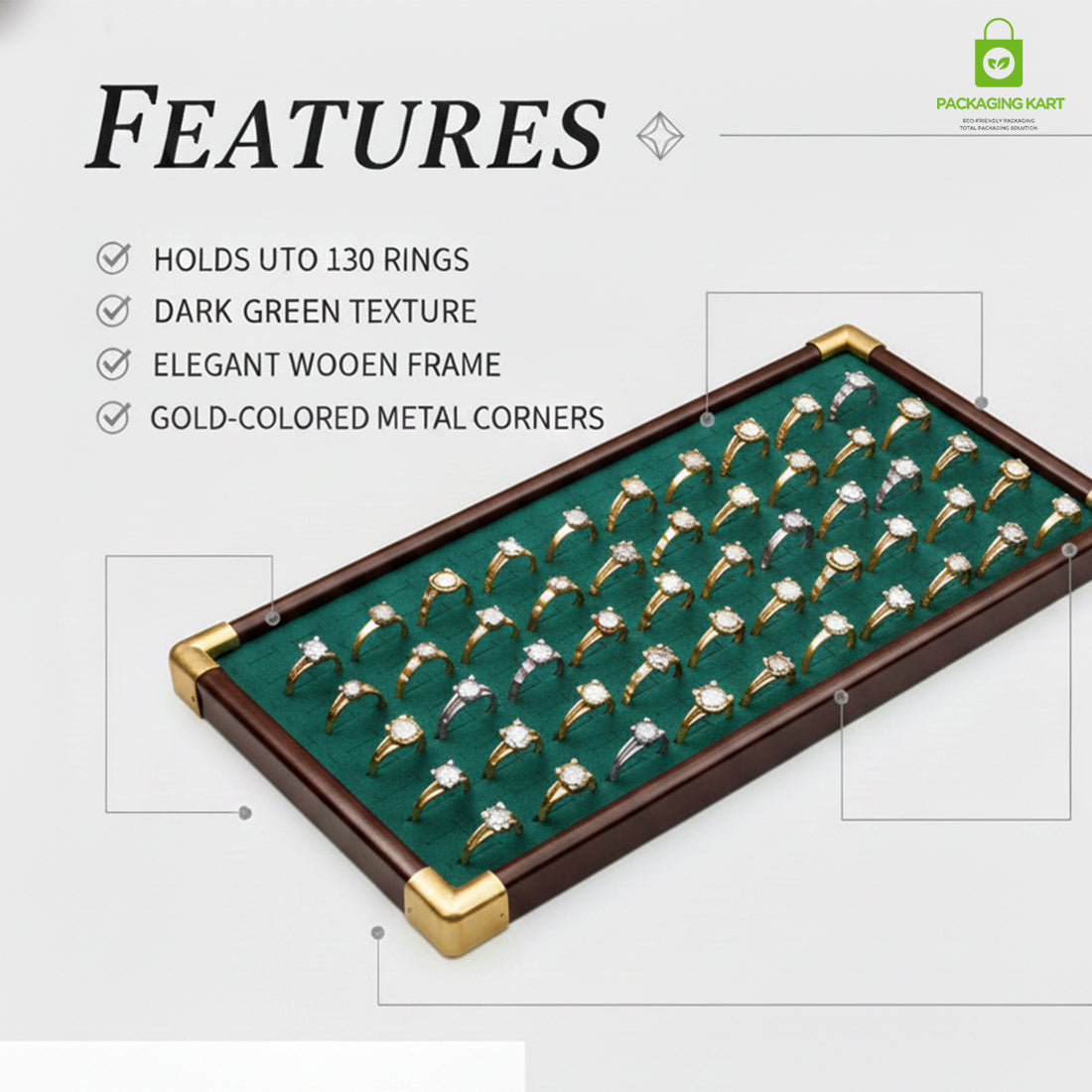 Fancy Velvet Rings Wooden Display Tray for Jewellery