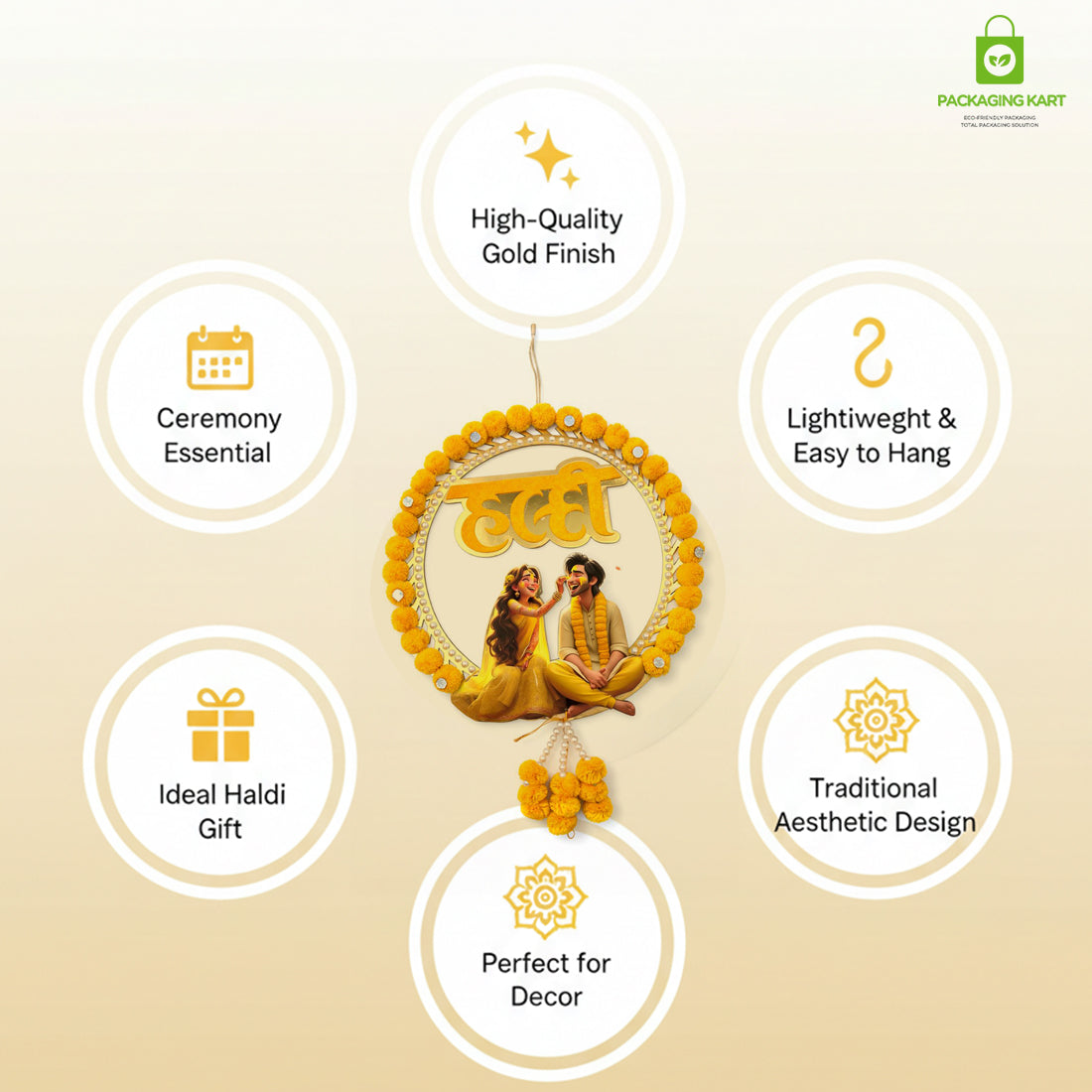 Decorative Haldi Decorations Door Board, Home Decoration Items for Wedding Ceremony Haldi, Mehndi, Subh Vivah, Shadi Wala Ghar Hanging Round Decoration