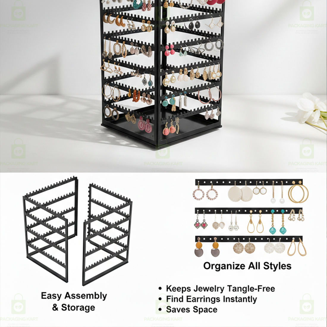 Portable Rotating Earring Stand – 360 Degree Jewelry Storage Organizer