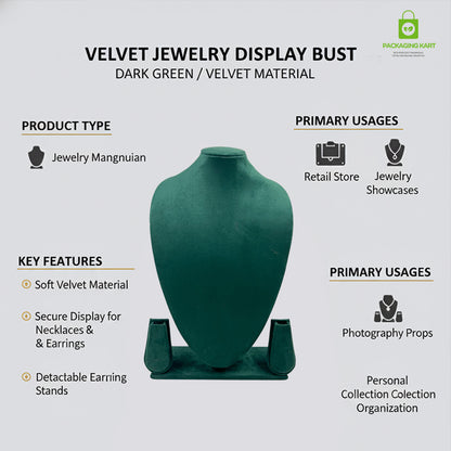 Luxury Velvet Green Jewellery Statue | Showcase Stand
