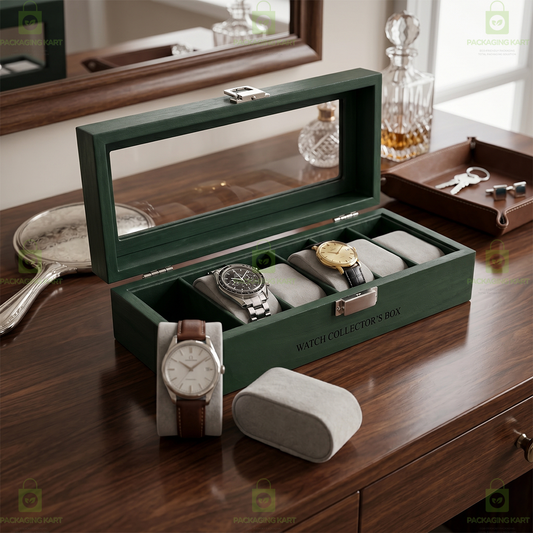 Elegant 6 Slot Watch Display Case in Velvet & PU Leather Design