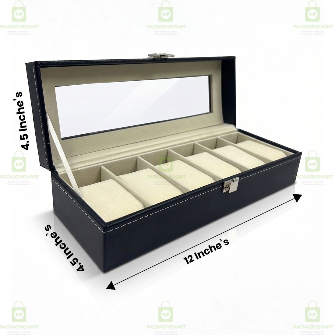 6 Grid Velvet Watch Box Organizer with Soft Cushion & Glass Lid