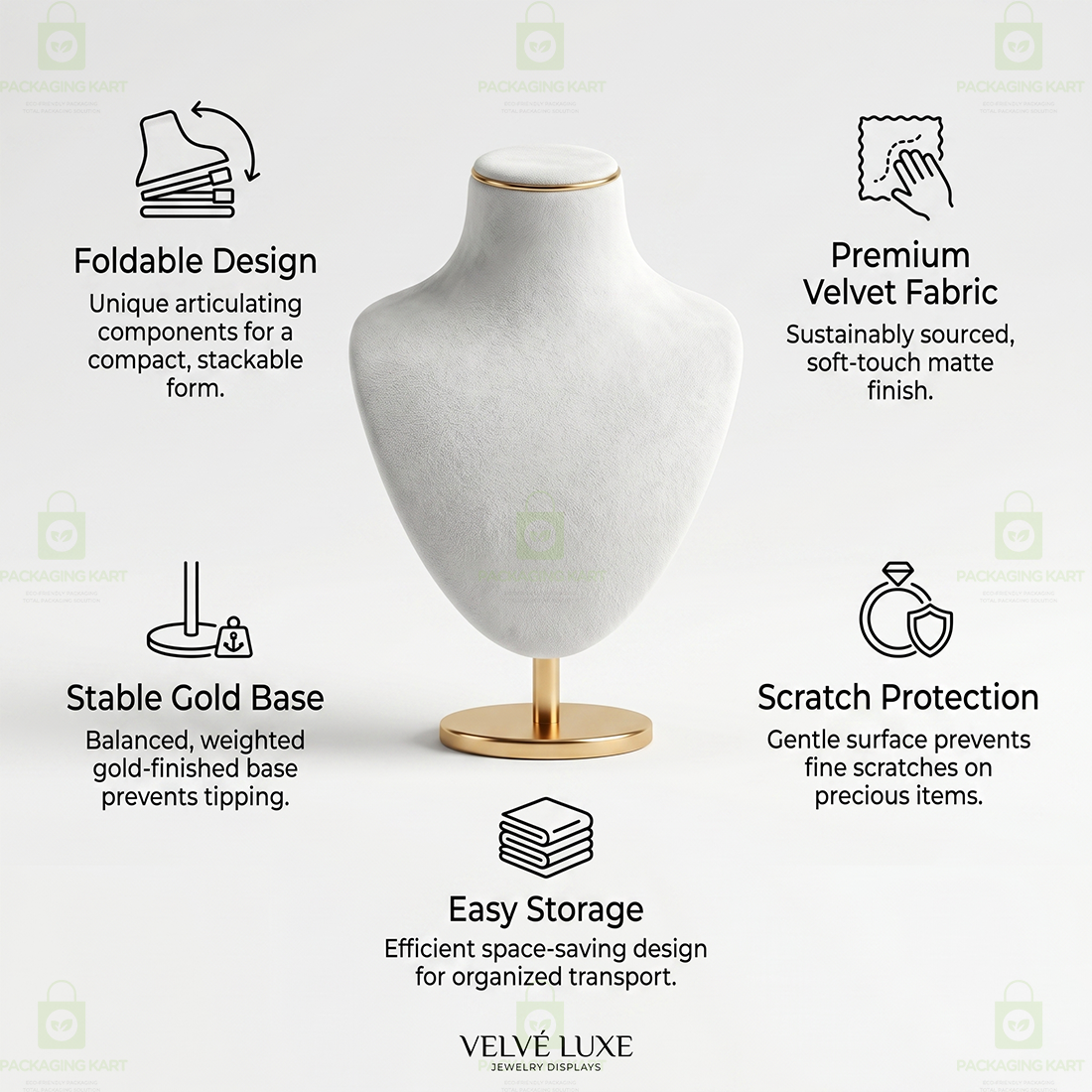 Premium Quality Velvet Foldable Jewellery Necklace Stand | Elegant Necklace Display Holder