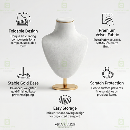 Premium Quality Velvet Foldable Jewellery Necklace Stand | Elegant Necklace Display Holder