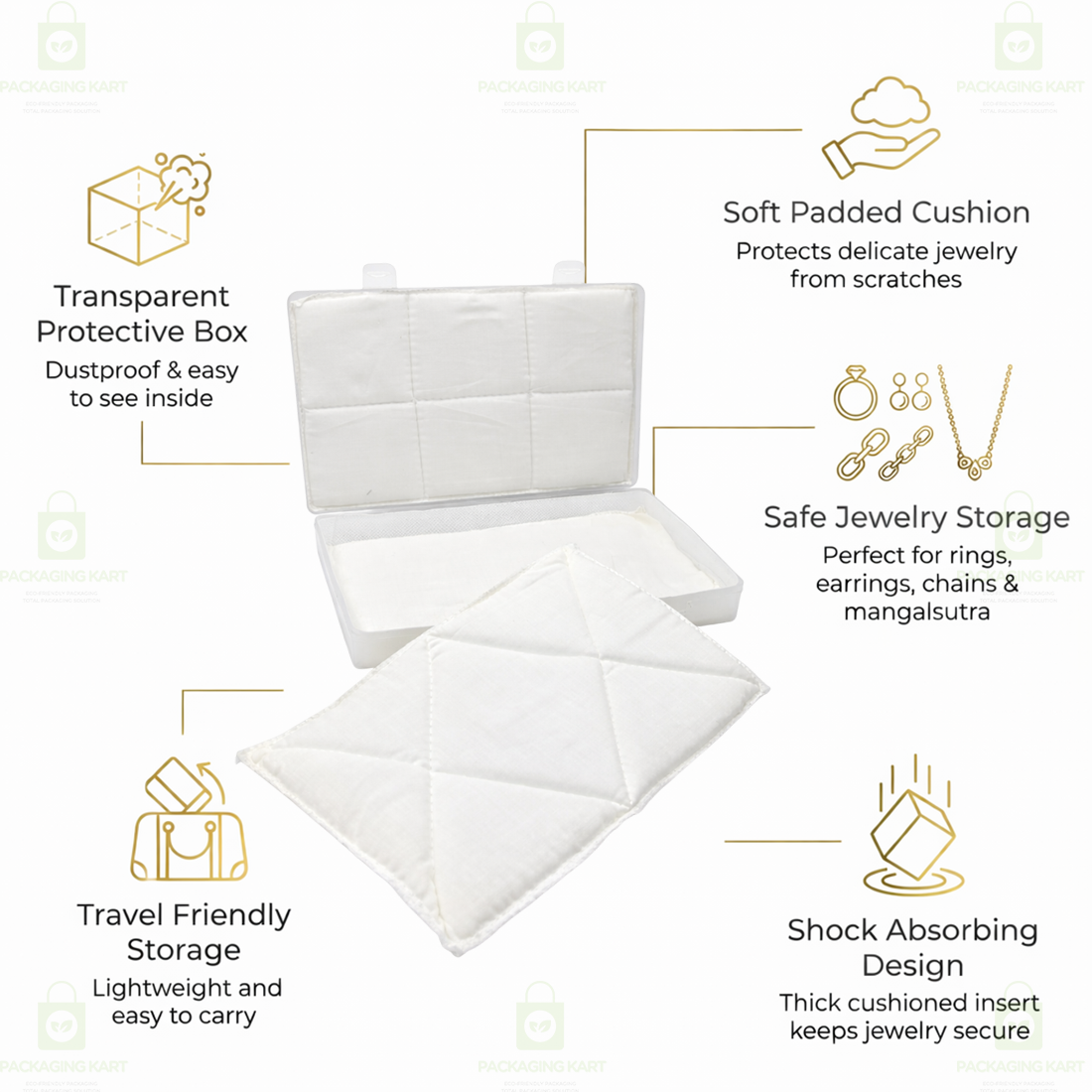 Anti Tarnish Jewellery Plastic Box with White Cotton Cushion – Jewellery Organizer for Rings & Earrings
