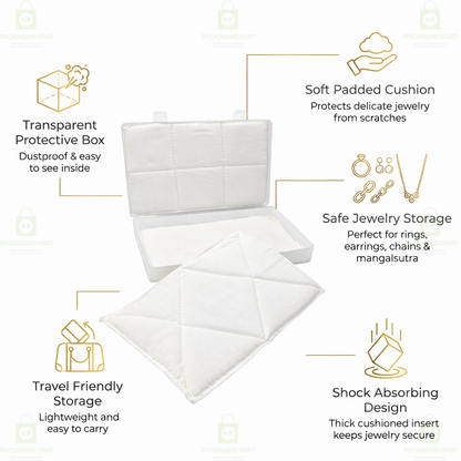 Anti Tarnish Jewellery Plastic Box with White Cotton Cushion – Jewellery Organizer for Rings & Earrings