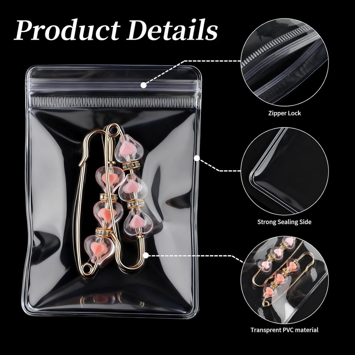 Transparent Jewellery Storage Pouches | Clear PVC Zip Lock Covers for Rings, Earrings, Necklaces, Kada, Bracelts Transparent, Polyvinyl Chloride PVC | Durable Jewellery Organizer Bags (24 Mix)
