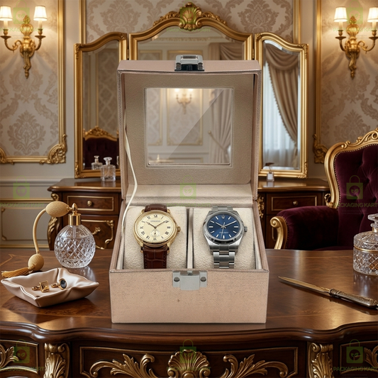 Luxury 2 Slots Watch Organizer Box with Velvet Cushion – Premium Leather Finish