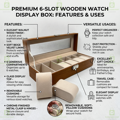 Luxury 6 Slot Velvet Leather Watch Box Organizer for Men & Women