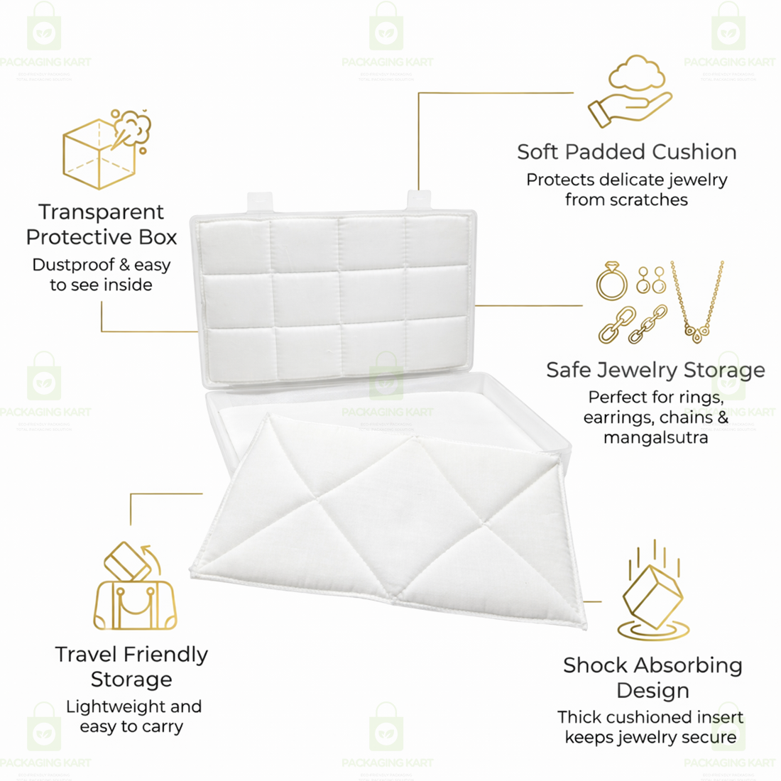 Durable Jewellery Plastic Storage Box with Soft White Cushion Cotton Lining for Protection