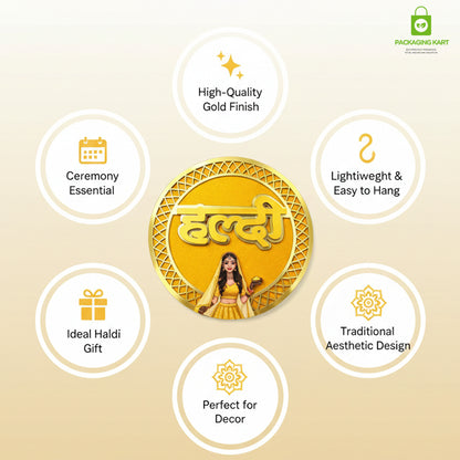 Haldi Decorations Door Board, Home Decoration Items for Wedding Ceremony Haldi, Mehndi, Subh Vivah, Shadi Wala Ghar Hanging Round Decoration (Yellow, Gold Embellishments)