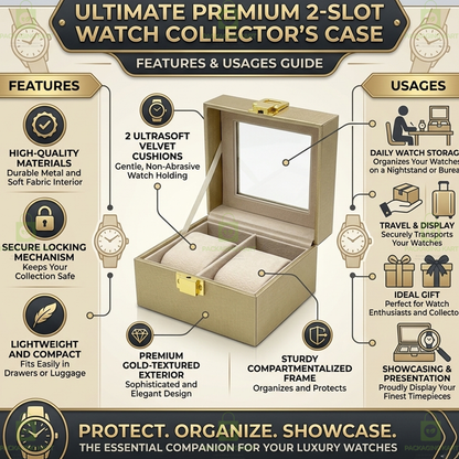Premium Leather Velvet 2 Slots Watch Box for Men & Women – Luxury Watch Storage Case