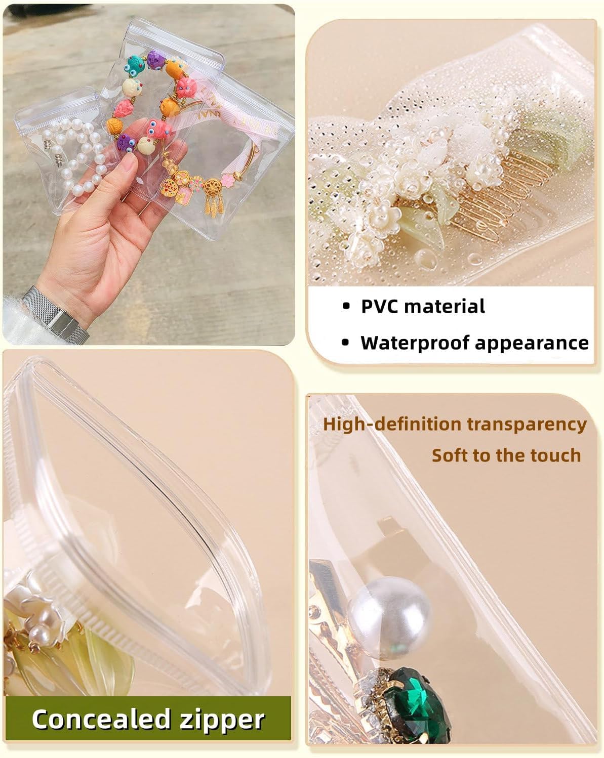 36Pcs Jewellery Organiser Storage Pouches Clear Zip Lock Cover for Rings, Earrings, Necklace, Transparent, Polyvinyl Chloride PVC