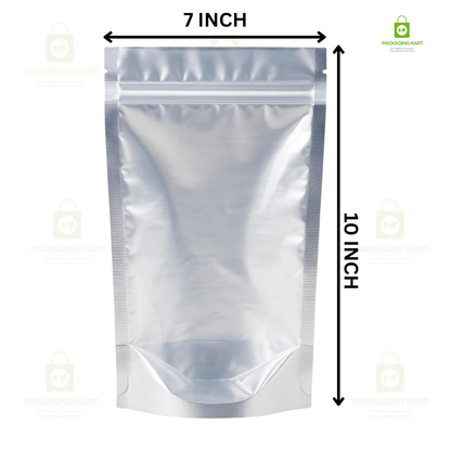 Multi-Purpose Silver Zipper Pouch for Food, Snacks & Dry Fruits