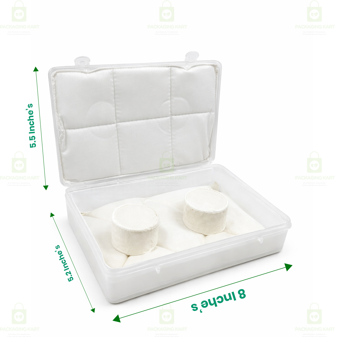 Transparent Plastic Jewellery Storage Box with Soft White Cushion Cotton Padding for Protection
