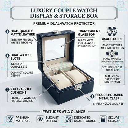 Designer 2 Slots Leather Watch Box for Gift & Collection – Velvet Interior Case