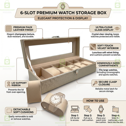 Portable 6 Slot Watch Collection Box for Watches & Bracelets