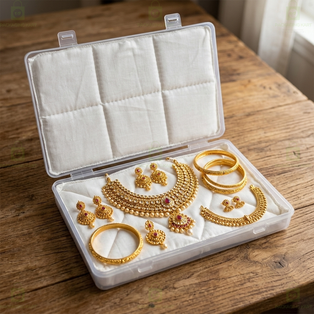 Anti Tarnish Jewellery Plastic Box with White Cotton Cushion – Jewellery Organizer for Rings & Earrings