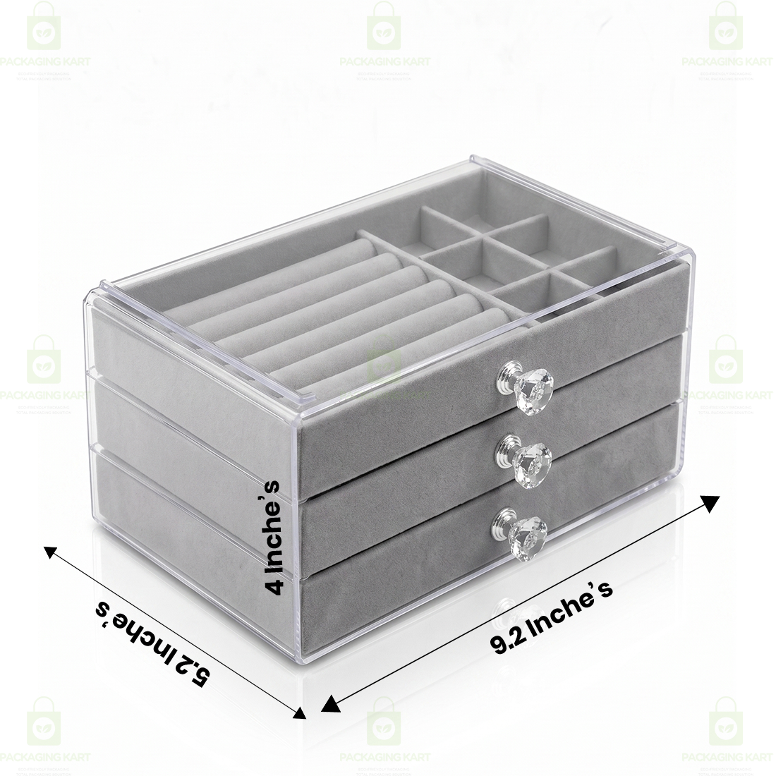 Premium 3 Tier Leather Jewellery Organizer Box with Drawer Storage for Rings, Earrings & Necklaces