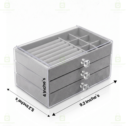 Premium 3 Tier Leather Jewellery Organizer Box with Drawer Storage for Rings, Earrings & Necklaces