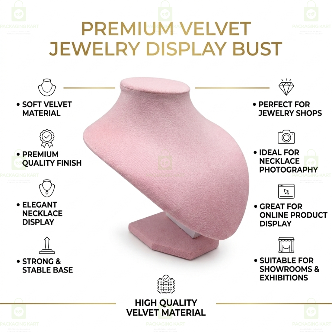 Velvet Jewellery Display Statue Stand for Necklace, Chain & Pendant | Premium Showpiece Organizer