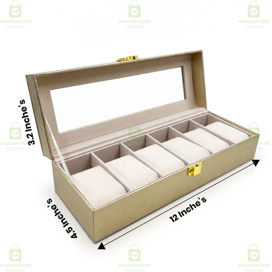 Luxury Velvet Interior Watch Organizer Box with 6 Watch Compartments