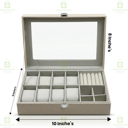 Premium Velvet Watch Storage Box with 8 Compartments & Jewellery Organizer