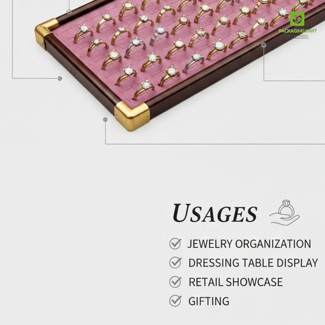 Fancy Velvet Rings Wooden Display Tray for Jewellery