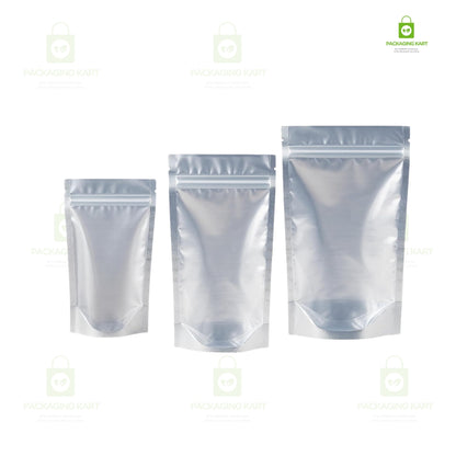 Multi-Purpose Silver Zipper Pouch for Food, Snacks & Dry Fruits