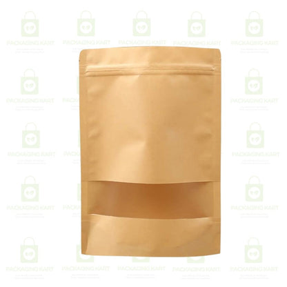 Brown Kraft Paper Zip lock Stand Up Pouches Food Grade Storage Bags with Transparent Window | Airtight Reusable for Dry Fruits, Snacks, Spices