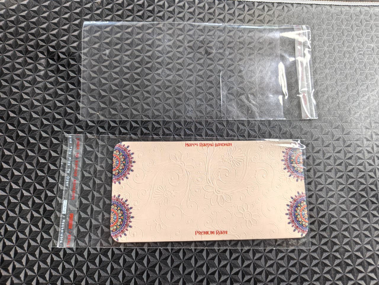 Couple Rakhi Display Card with Crystal Clear Poly Bag Packaging