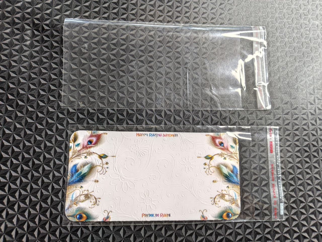 Designer Couple Rakhi Packaging Card with Clear Poly Bag for Festive Gifting