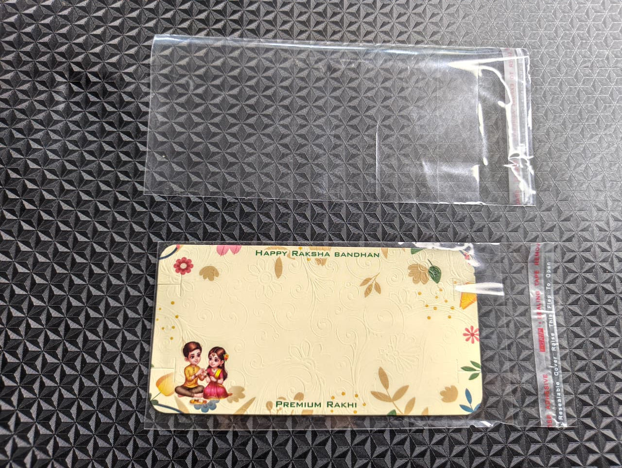 Premium Couple Rakhi Card with Transparent Poly Bag Set for Raksha Bandhan