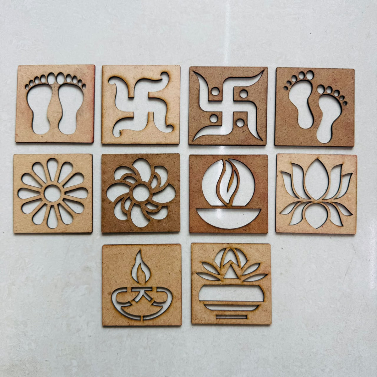 Diwali Rangoli Design Wooden Mould Set – 10 Pieces